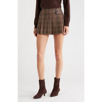 ASTR the Label Chantel Plaid Pleated Miniskirt in Brown Plaid at Nordstrom Rack, Size Medium