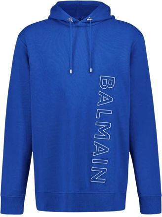 Balmain Gestanst Logo Trekkoord Hoodie - Heren - Hoodies - Blauw - M - Katoen - Hoodies & sweatvesten