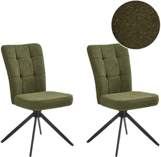 Beliani Set of 2 Swivel Dining Chairs Green Boucle Upholstery Metal Legs Base Dining Room RYAN