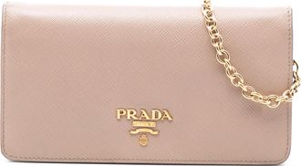 Prada Pre-owned Womens Saffiano Wallet On Chain - Tan Leather - One Size