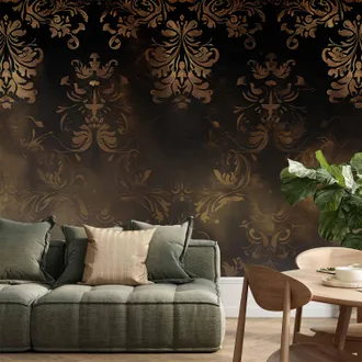 OEM Carta Da Parati Fotografica - Ornamenti Barocchi In Oro Patinato E Marrone: Motivo Retr&ograve; / Motivi Barocchi Scuri Con Accenti Dorati
