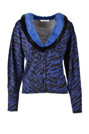 Blumarine Viscose/Polyester Cardigan - Black/Blue