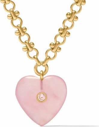 Julie Vos Womens Heart Necklace In Pink Quartz