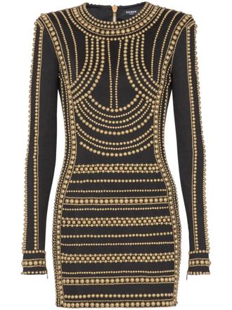 Balmain bead-embroidered dress - women - Polyamide/Viscose/Elastane - 36 - Black