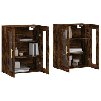 Berkfield Home Wall Mounted Cabinets 2 pcs Smoked Oak Engineered Wood in Brown