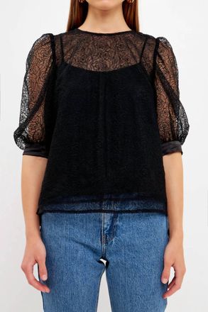 endless rose Lucinda Lace Embroidered Top In Black