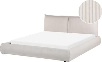 Beliani Cama Moderna Tapizada Pana 160 X 200 Cm De Listones Beige Vinay