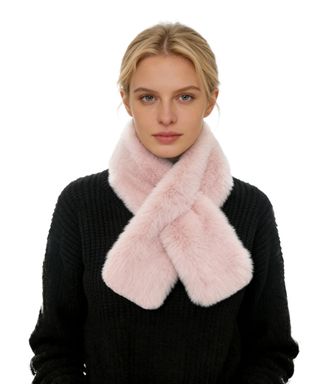 Lina & Lily Faux Fur Pull-Through Womens Winter Collar Scarf Neck Warmer Rectangle Fluffy (Light Pink)