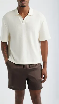 Open Edit Knit Johnny Collar Polo in Ivory Egret at Nordstrom, Size Xx-Large