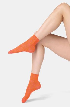 Orobl&ugrave; Floral Jacquard Crew Socks in Salmon at Nordstrom