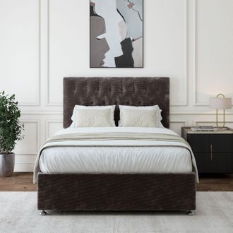 Bedmaster Chenille Divan Base & Button Headboard in Charcoal | Size: Small Double