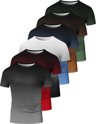 Generic 6 Pack Mens Big and Tall Shirts Summer Cotton Short Sleeve Tee Crew Neck Casual Top Basic Oversize T Shirts Mens Striped Shirt Short Sleeve T-Shirts (