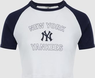 Sporty & Rich T-Shirt Yankees Arch Baby Baseball White Dark Navy, Collaboration Sporty & Rich x 47Brand