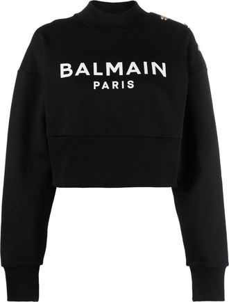 Balmain logo-print cotton sweatshirt - women - Cotton - L - Black