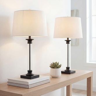 Jonathan Y Designs Mason 30 Glass and Metal LED Table Lamp, Black/Clear at Nordstrom