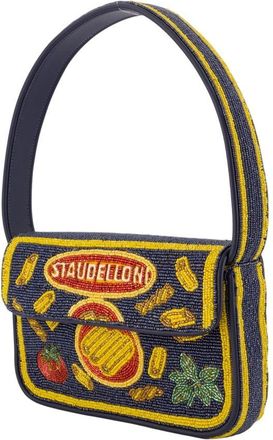 Staud Womens Beaded Embroidered Shoulder Bag Navy Synthetic