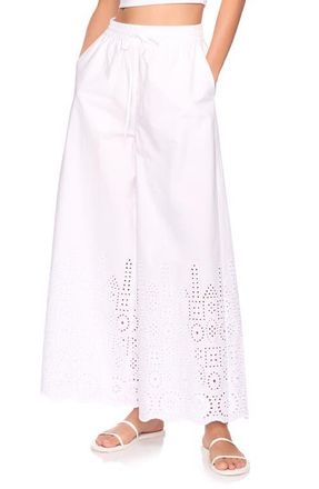 Susana Monaco Embroidered Cotton Eyelet Wide Leg Pants in Sugar at Nordstrom, Size X-Small