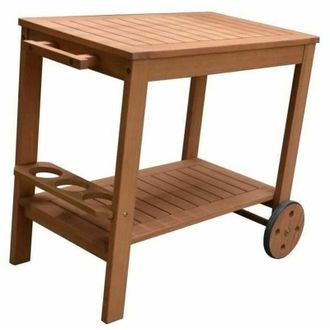 OEM Carro De Jard&iacute;n Con Ruedas De Madera De Acacia Fsc - Solis - Con Soporte Para Botellas - Madera Natural - 94 X 49,3 X 74 Cm
