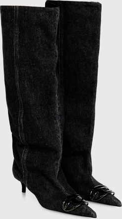 Diesel D-Venus-Slouchy knee-high boot in denim - Boots - Woman - Black