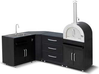 Oviala Cocina exterior de acero de 4 piezas con horno de pizza