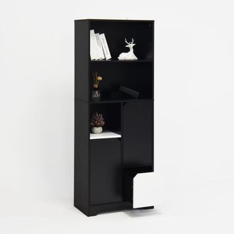 STILVORA Librer&iacute;a Con 2 Estantes Abiertos, 1 Puerta Y 2 Cajones, Estilo Moderno, En Tablero De Part&iacute;culas, Negro, 60&times;35&times;160 Cm