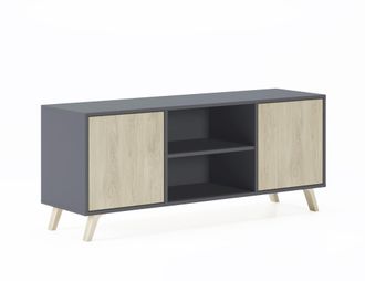 Skraut Home Skraut Home - Mueble Tv 140 Con 2 Puertas, Sal&oacute;n Comedor, Modelo Wind, Color Estructura Gris Antracita, Color Puertas Roble, Medidas 140x40x57cm De Al