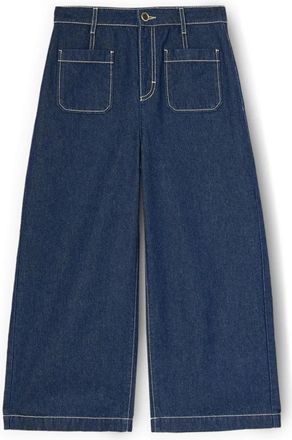 Motivi Cropped wide leg jeans met contraststiksels - Dames - Cropped Jeans - Blauw - M - Katoen - Jeans