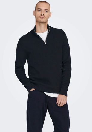 Only & Sons Strickpullover ONLY & SONS OS Knit, Herren, Gr. XL, blau (schwarz navy), Strick, Obermaterial: 88% Baumwolle, 12% Nylon, unifarben, normal normal, hoc