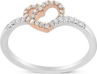 House of Brilliance 14K Rose Gold Plated Silver 1/5 Cttw Diamond Open Heart Promise Ring in Pink at Nordstrom, Size 7