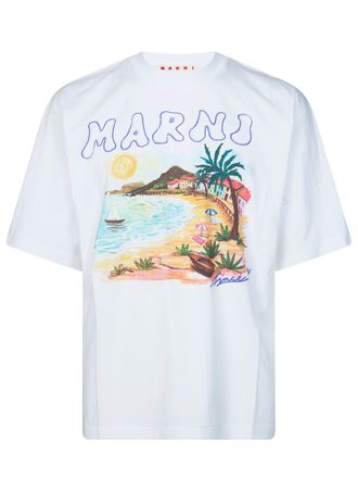 Marni White Cotton Beach Graphic T-Shirt
