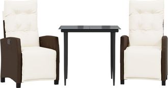 vidaXL Set Comedor De Jard&iacute;n 3 Piezas Y Cojines Rat&aacute;n Sint&eacute;tico Marr&oacute;n Vidaxl