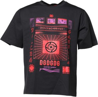 Dolce & Gabbana Black Cotton Graphic Print Crew Neck Mens T-shirt