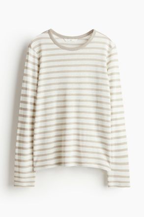 H&M Langarmshirt - Weiss/ Hellbeige Gestreift