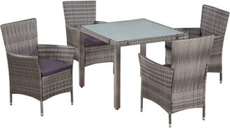 vidaXL Set De Comedor De Jard&iacute;n 5 Pzas Y Cojines Rat&aacute;n Sint&eacute;tico Gris Vidaxl