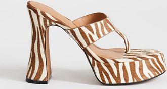 Topshop Nima - Sandali infradito in vera pelle zebrata con tacco e plateau effetto cavallino-Neutro