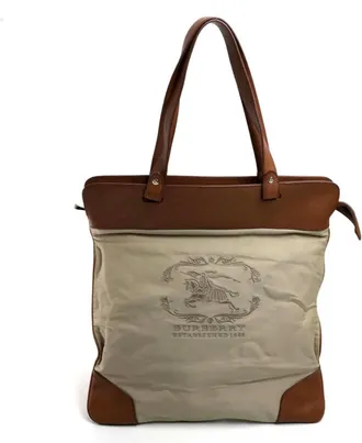 Burberry Beige Brown Canvas Leather Tote Bag (Pre-Owned)