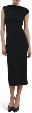 Mango Asymmetric Midi Sheath Dress in Black at Nordstrom, Size 4
