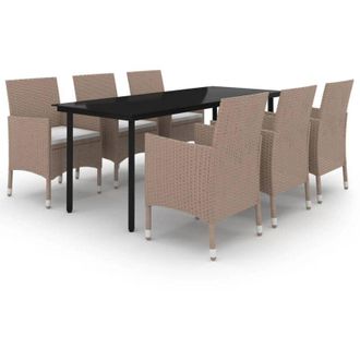 vidaXL Set Comedor De Jard&iacute;n 7 Pzas Y Cojines Rat&aacute;n Sint&eacute;tico Y Vidrio Vidaxl