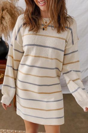 Azura Exchange Womens Striped Long Sleeve Dress - Ivory - Size X-Large