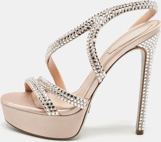 Rene Caovilla Ren&eacute; Caovilla Beige Satin Lisa Crystals Platform Sandals