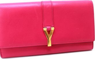 Saint Laurent Pink Leather Long Wallet (Bi-Fold) (Pre-Owned)