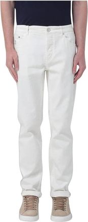Brunello Cucinelli Rechte Broek van Katoenen Keperstof - Heren - Regular Fit Jeans - Wit - M - Katoen - Jeans