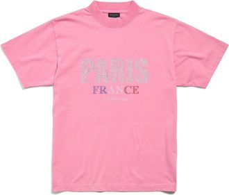 Balenciaga (WMNS) Balenciaga Paris Strass T-shirt Small Fit Pink Faded 809122TRVL59568