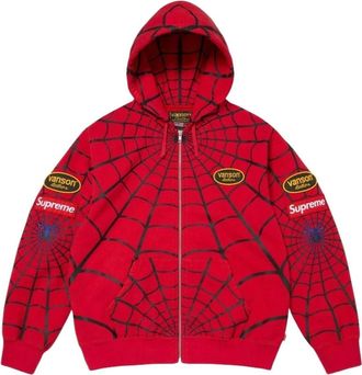 SUPREME x Vanson Leathers SS26 Spider-Man Zip Up Hooded Sweatshirt Red SUP-SS26-301-RED