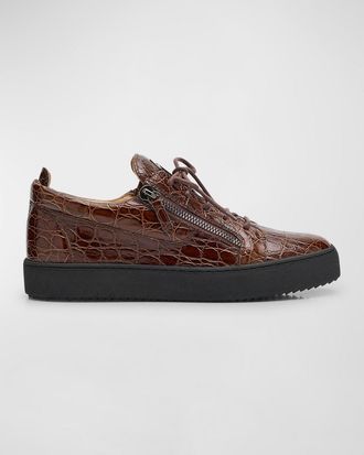 Giuseppe Zanotti Mens Morpheus Croco Dual-Zip Sneakers