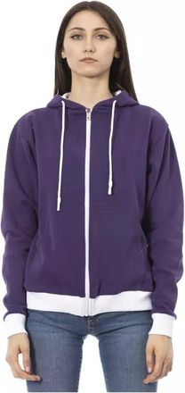 Baldinini Katoenen Sweater met Verstelbare Capuchon - Dames - Vesten met rits - Paars - M - Katoen - Hoodies & sweatvesten