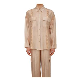 Blugirl Shirts, female, Brown, Size: 2XS Camicia Over Lyocell C/Pizzo