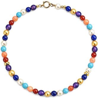 Jewelmak 14K Multi Gemstone & Pearl Bracelet