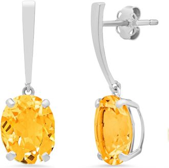 MAX + STONE 14k White Gold Solitaire Oval-Cut Gemstone Drop Earrings (10x8mm)