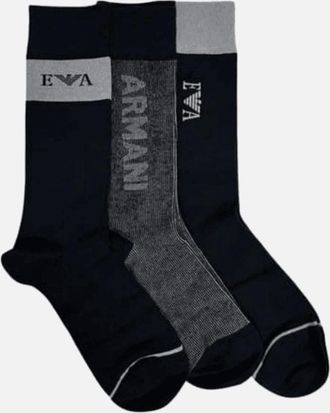 Emporio Armani Mens Cotton 3-Pair EA Logo Black Socks - Size: 16/14.5/8/15/8.5/15.5/9/13/13.5/14/6.5/7/7.5/11.5/5/12/5.5/12.5/6/3.5/3/10.5/4/11/4.5/2